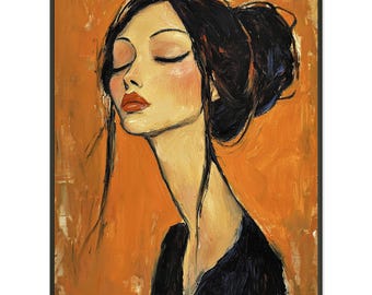 Mujer elegante con traje negro - Impresión artística inspirada en Modigliani - Póster clásico con marco de metal y papel semibrillante