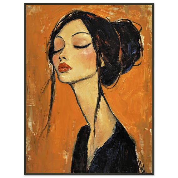 Elegant Woman in Black Suit - Modigliani-inspired Art Print