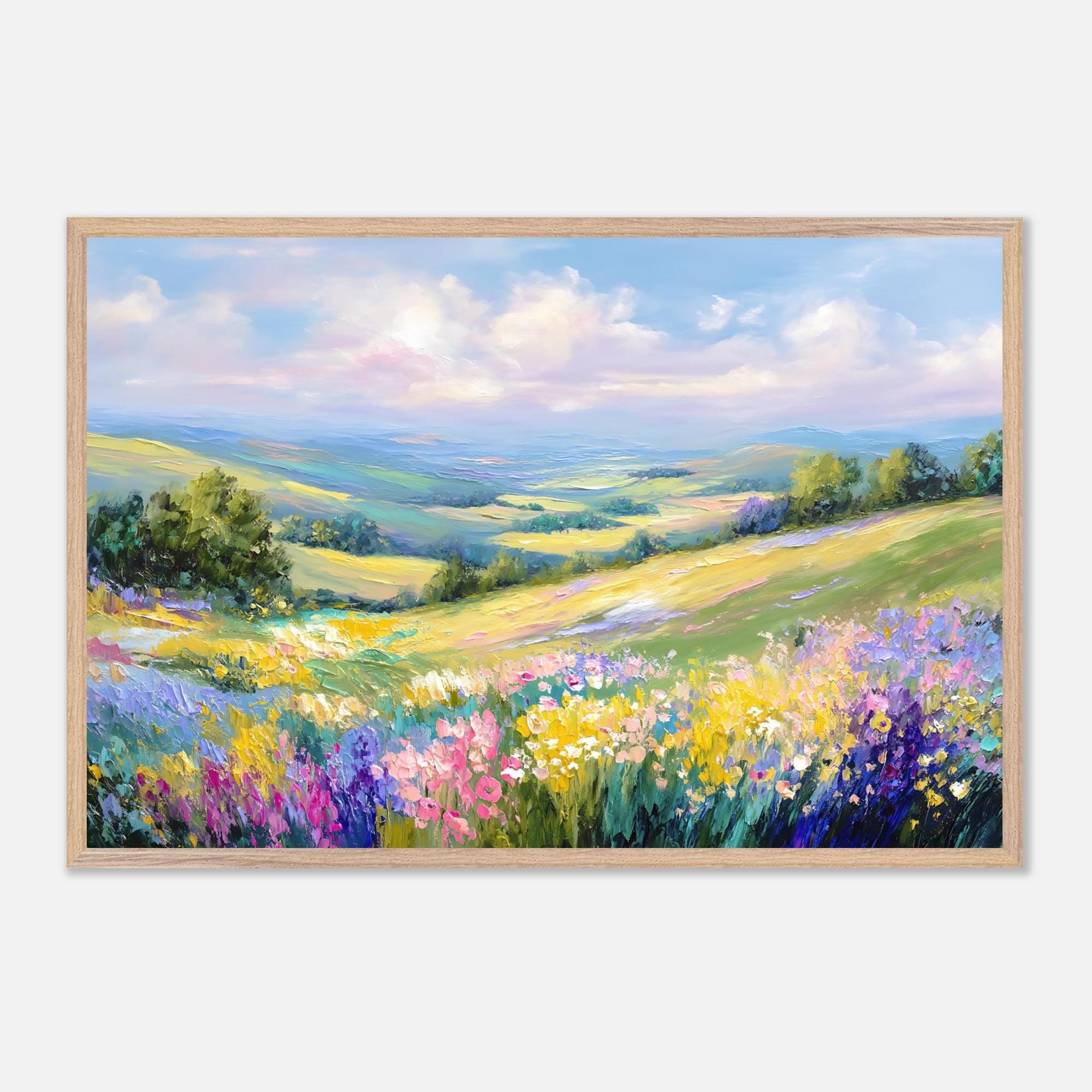 印象派風景画額入りポスター：丘と花のアート - Etsy 日本