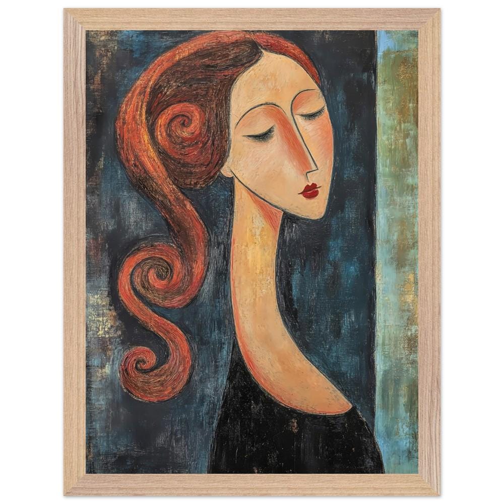 モディリアーニ風の女性肖像画：抽象画、木製額入りポスター - Etsy 日本
