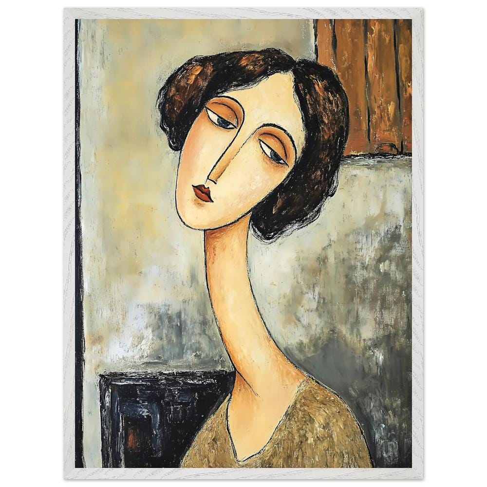 Modigliani-inspired Woman Art Print - Curvy Neck Mounted Frame