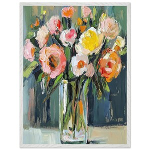 Póster enmarcado de Jarrón de flores - Hermosa lámina artística con marco de madera natural - Decoración perfecta para el hogar