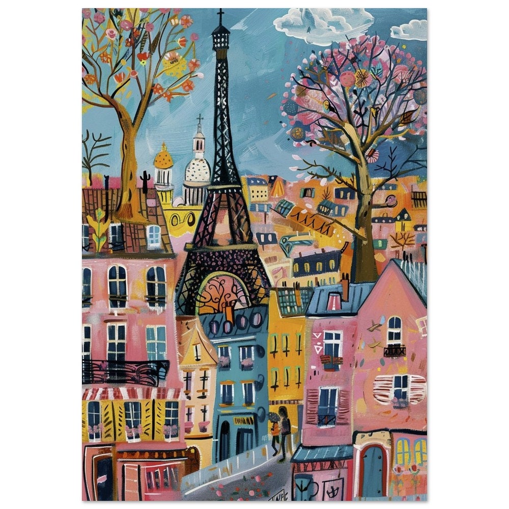 Eiffel Tower Navistic Painting: Whimsical Paris Art Print