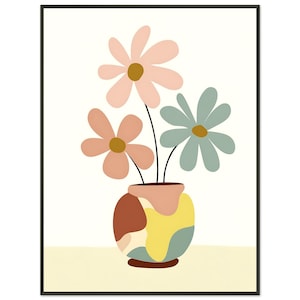 Póster minimalista de flor de amapola - Arte enmarcado con jarrón retro - Decoración elegante para el hogar