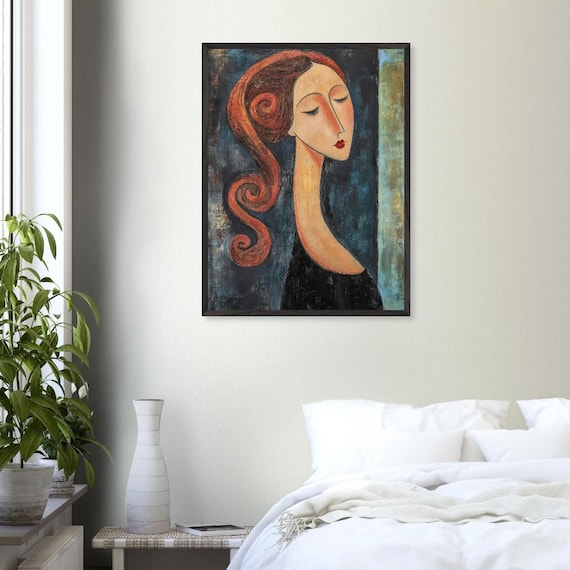 モディリアーニ風の女性肖像画：抽象画、木製額入りポスター - Etsy 日本
