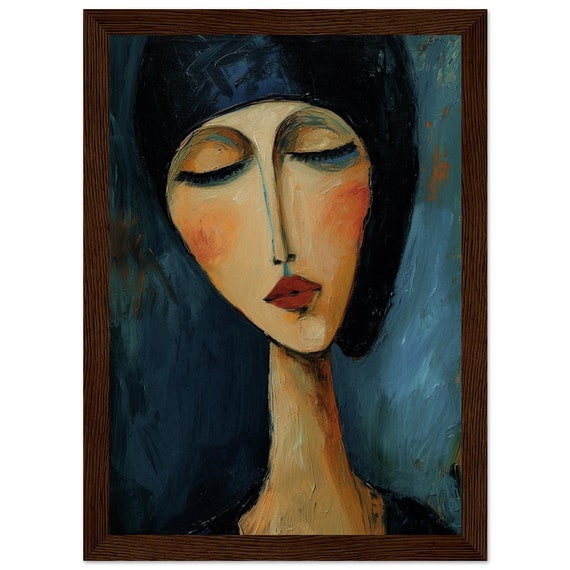 Modigliani アート作品集 Modigliani-inspired Woman Art Print: Elegant Abstract Portrait