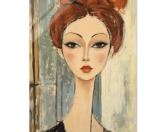 Modigliani Inspired Acrylic Print - Elegant Woman with Red Updo Hair in Black Suit - Modern Vintage Art