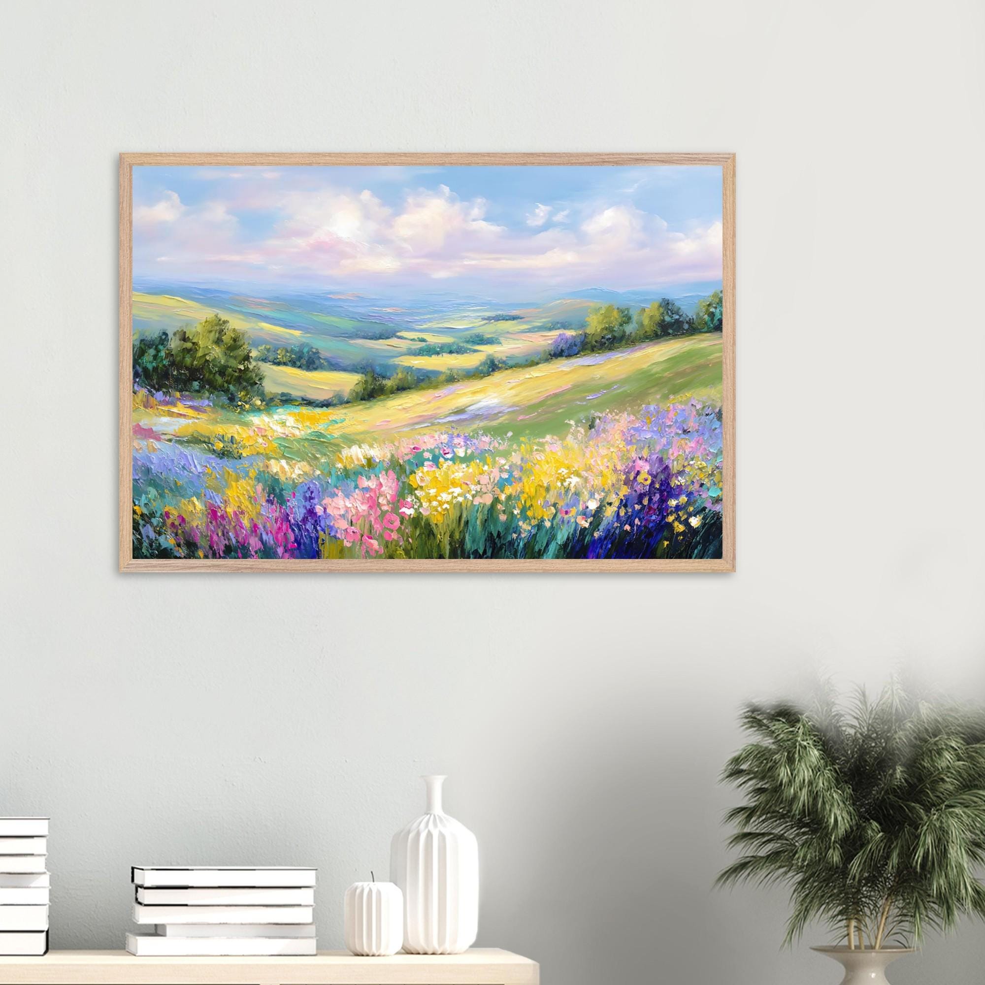 印象派風景画額入りポスター：丘と花のアート - Etsy 日本