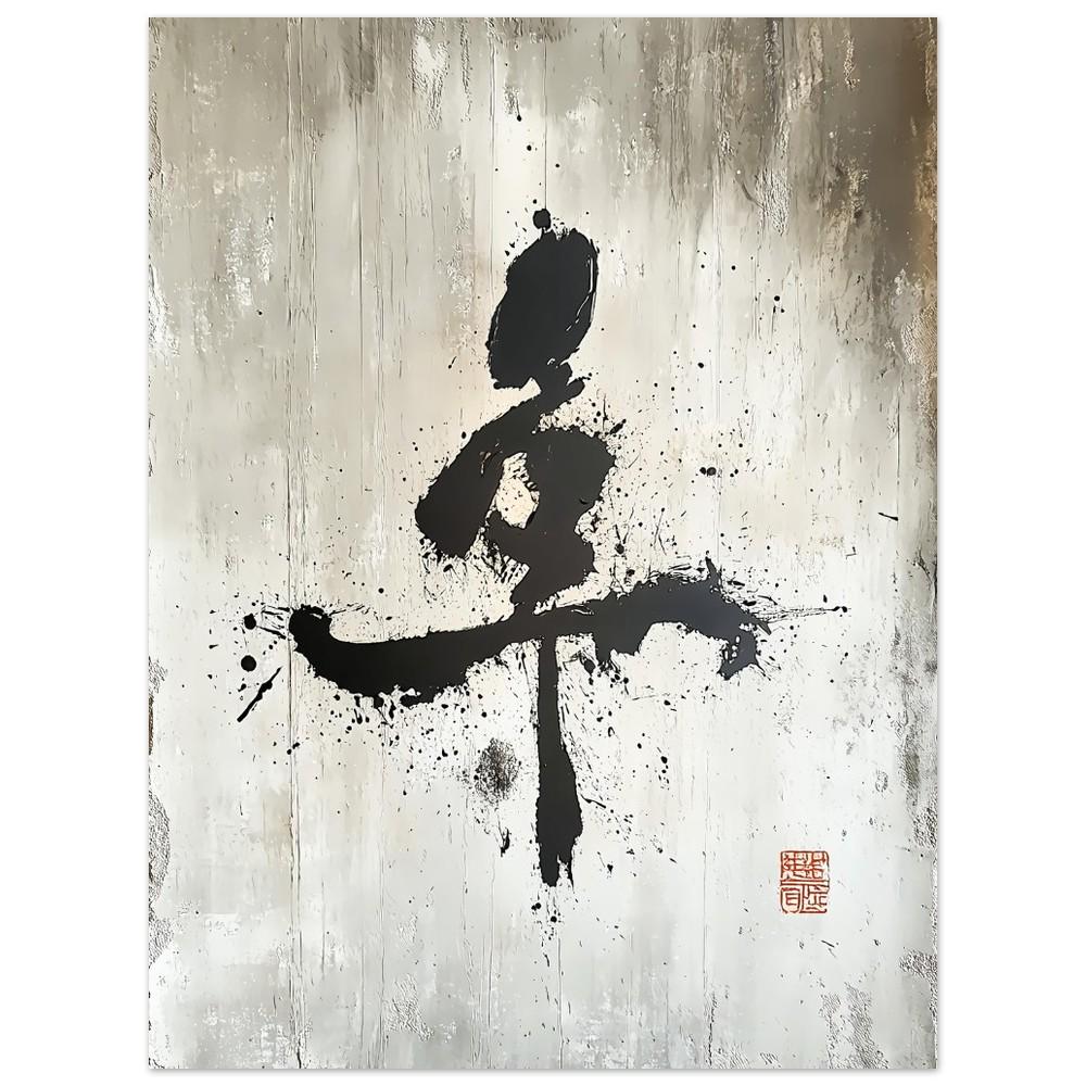 Japanese calligraphy　日本画風 Wabi-sabi Japanese Calligraphy Art – Heavy Brush Strokes With Red