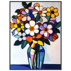 Póster floral retro colorido: diseño de jarrón único enmarcado: regalo perfecto para la decoración del hogar