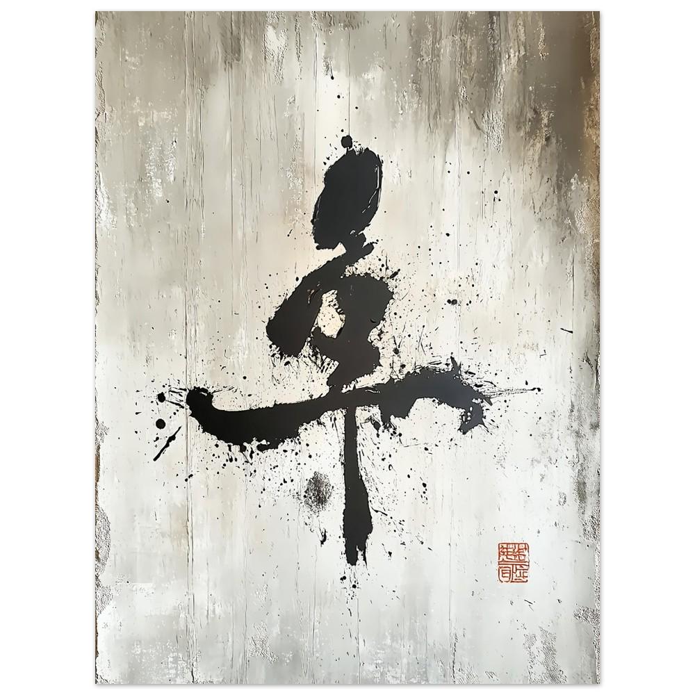 Japanese calligraphy　日本画風 Wabi-sabi Japanese Calligraphy Art – Heavy Brush Strokes With Red