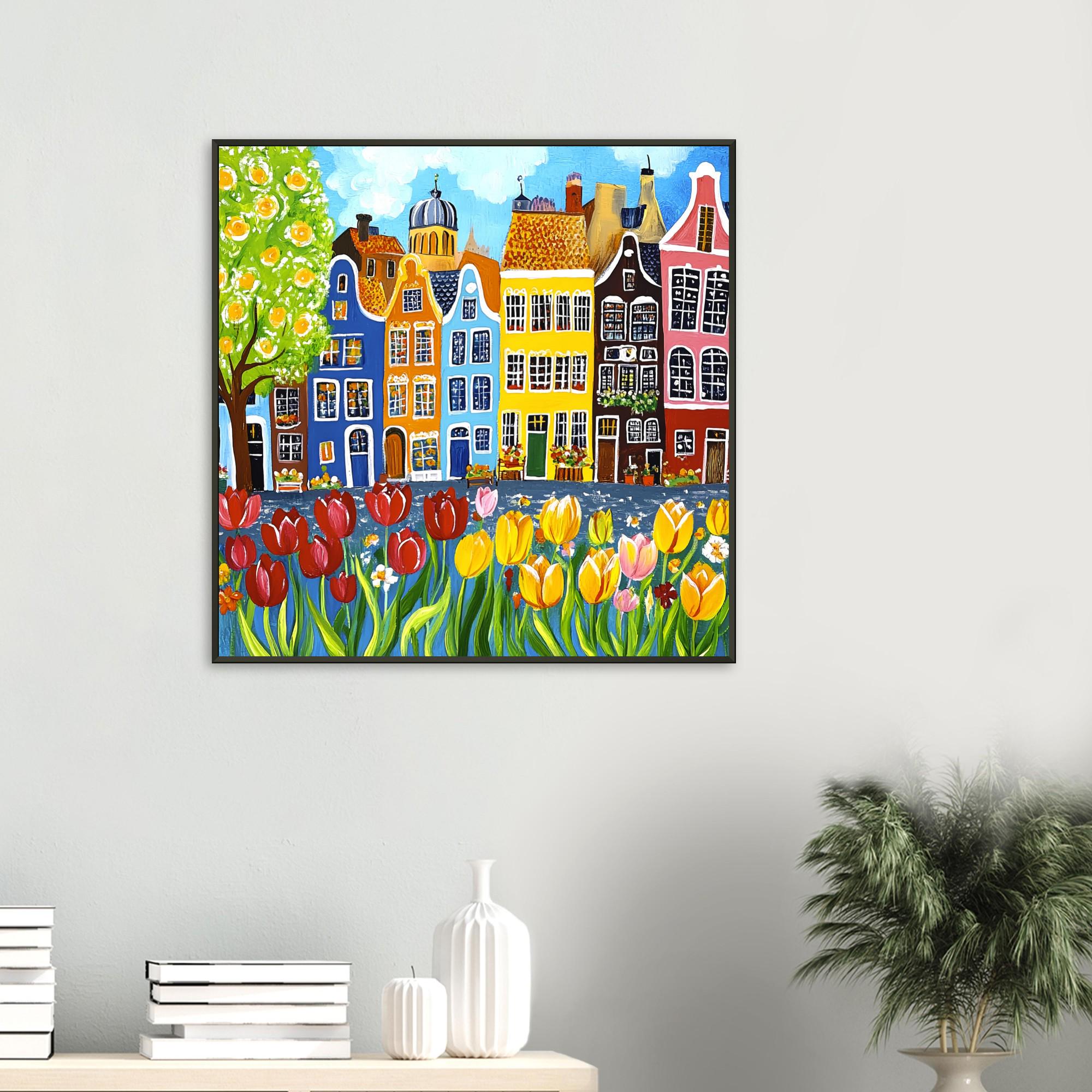 Whimsical Amsterdam Houses Framed Poster: Colorful Tulips Art - Etsy