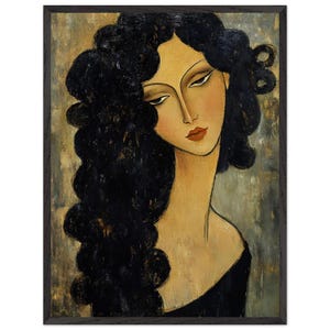 Ritratto ispirato a Modigliani - Bellezza dai capelli scuri con collo lungo con poster di alta qualità con cornice in legno e carta opaca di qualità museale