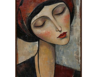 Elegance in Tranquility - Modigliani-inspired Abstract Woman Art Print - Unique Stylish Decor Premium Matte Paper Wooden Framed Poster