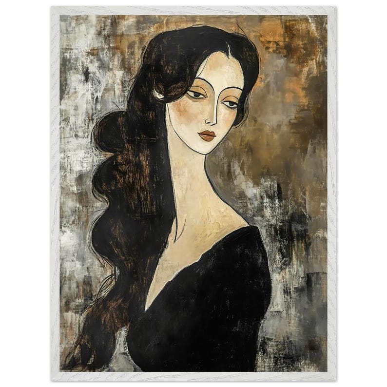 Modigliani-Inspired Portrait of a Dark-Haired Woman | Framed Premium Wooden Framed Poster With Museum-Quality Matte Paper image 6