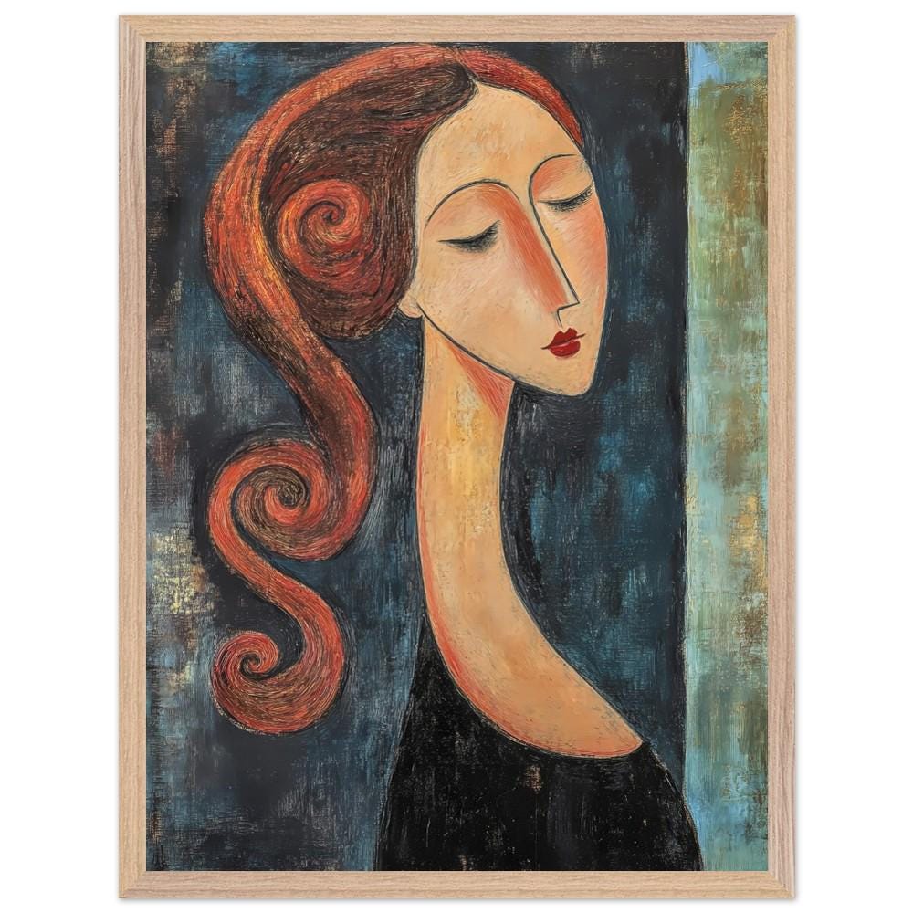 モディリアーニ風の女性肖像画：抽象画、木製額入りポスター - Etsy 日本