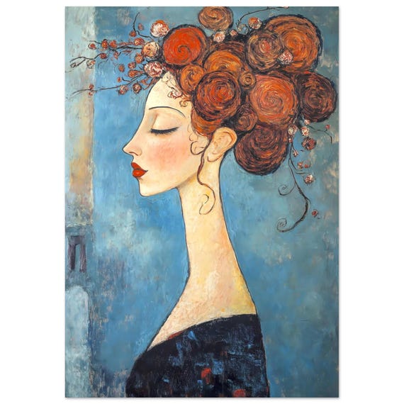Elegant Modigliani-inspired Woman Aluminum Print - Vibrant Floral