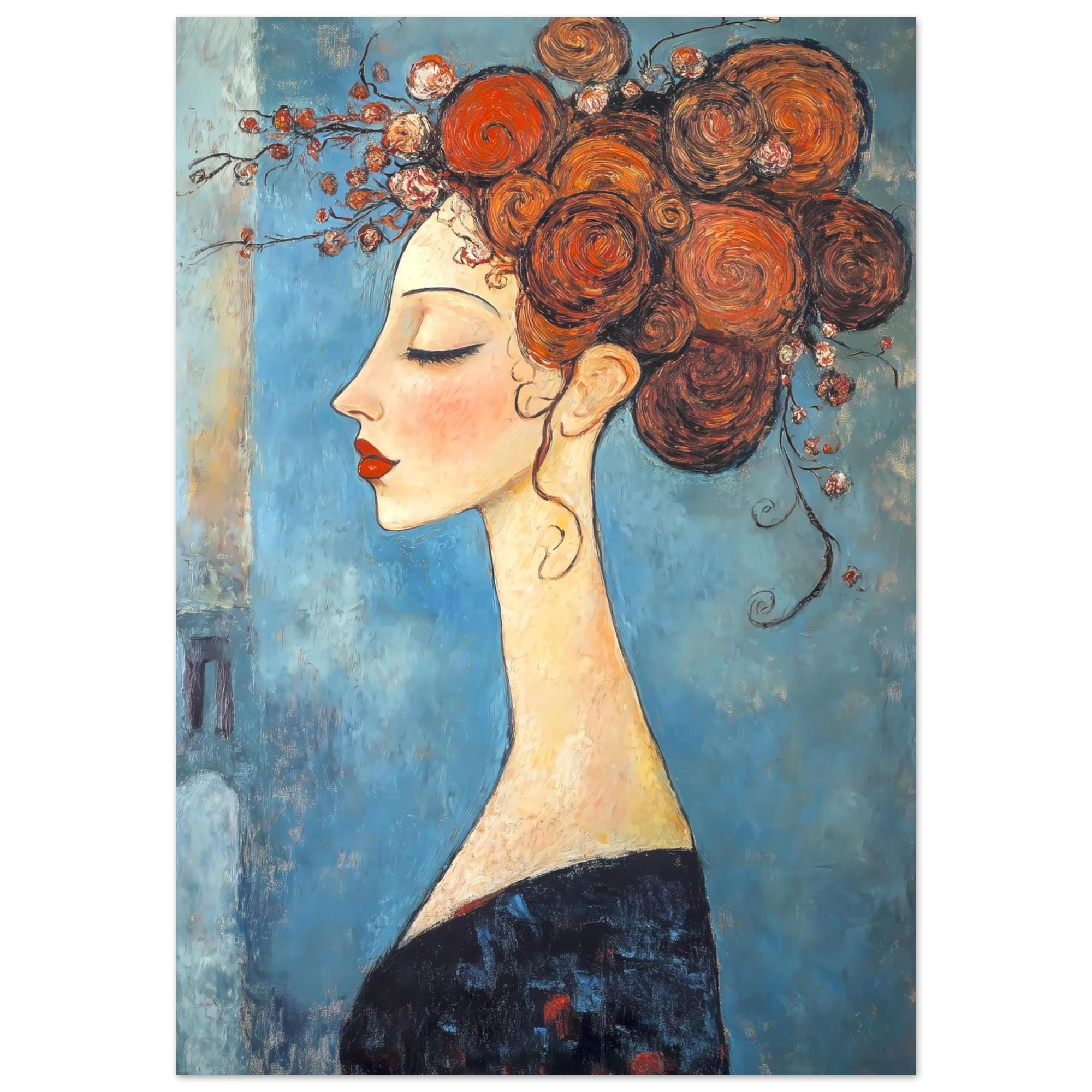 Elegant Modigliani-inspired Woman Aluminum Print - Vibrant Floral