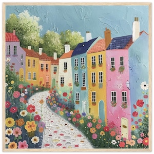Townhouses Naïve Art Print Classic Semi-Glossy Paper Wooden Framed Poster