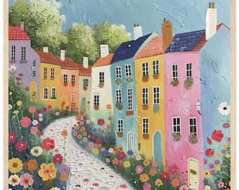Townhouses Naïve Art Print Classic Semi-Glossy Paper Wooden Framed Poster