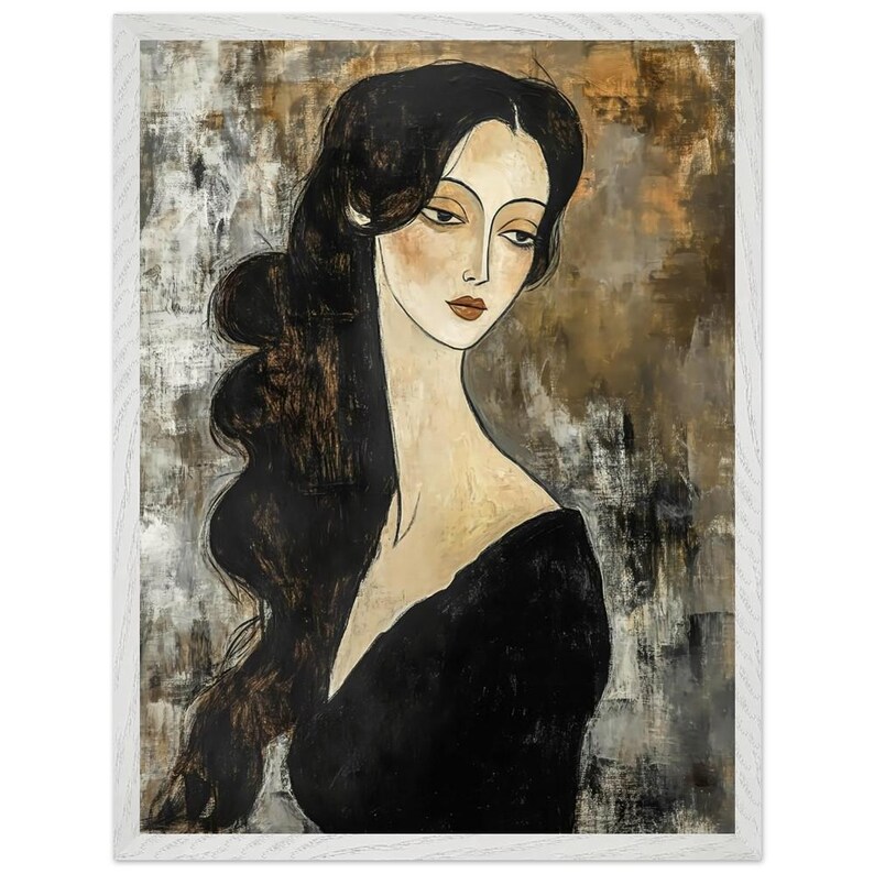 Modigliani-Inspired Portrait of a Dark-Haired Woman | Framed Premium Wooden Framed Poster With Museum-Quality Matte Paper 45x60 cm / 18x24″