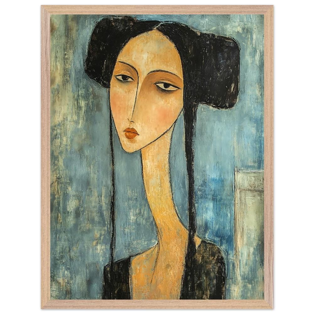 モディリアーニ風肖像画アートプリント：長い首を持つ優雅な女性、額
