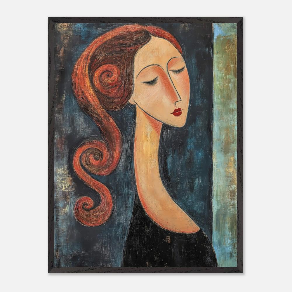 モディリアーニ風の女性肖像画：抽象画、木製額入りポスター - Etsy 日本