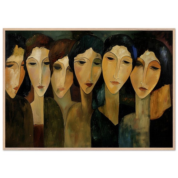 Modigliani Style Women Art Print: Vintage Earth Tones, Wooden
