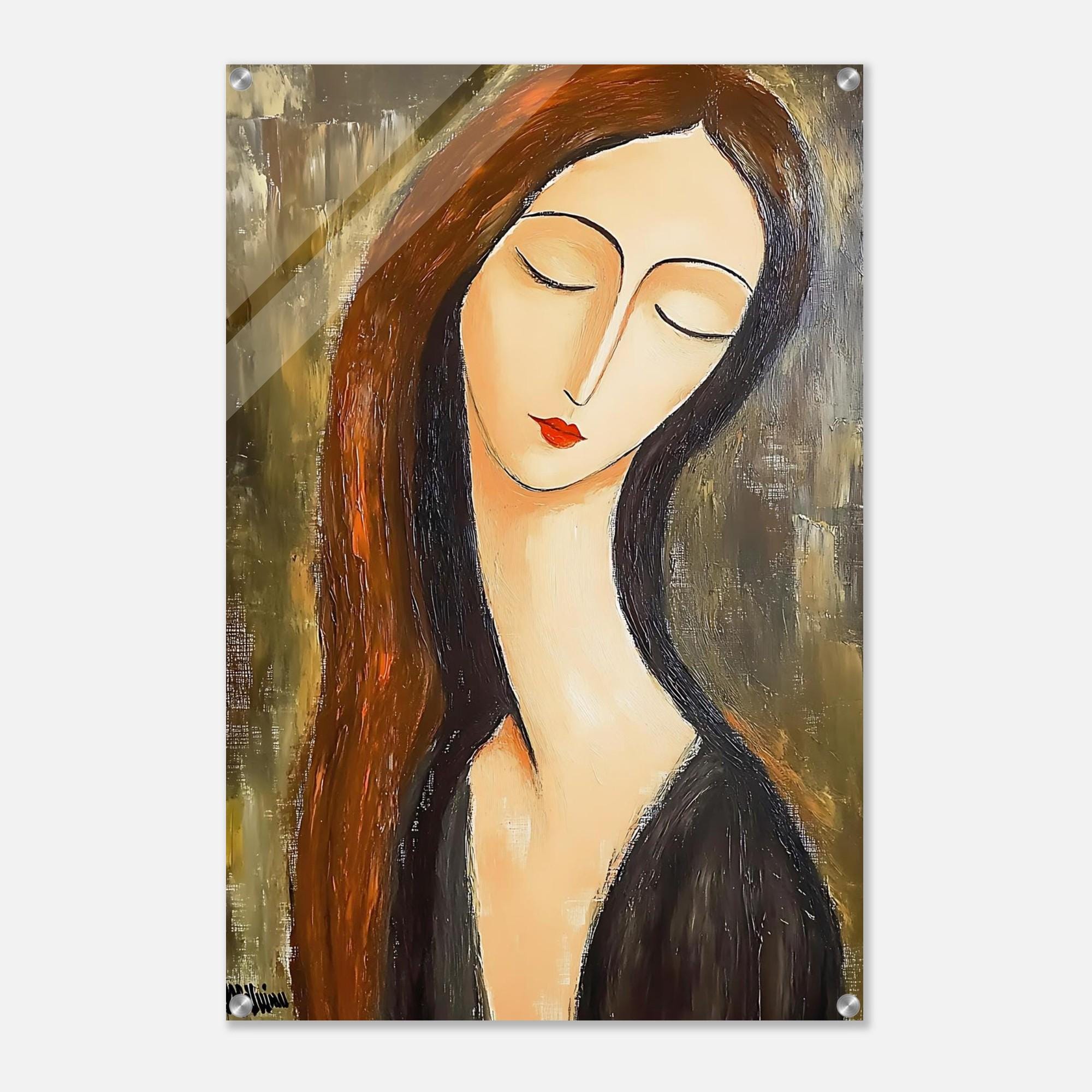Modigliani Style Acrylic Print: Modern Woman Portrait, Long Neck