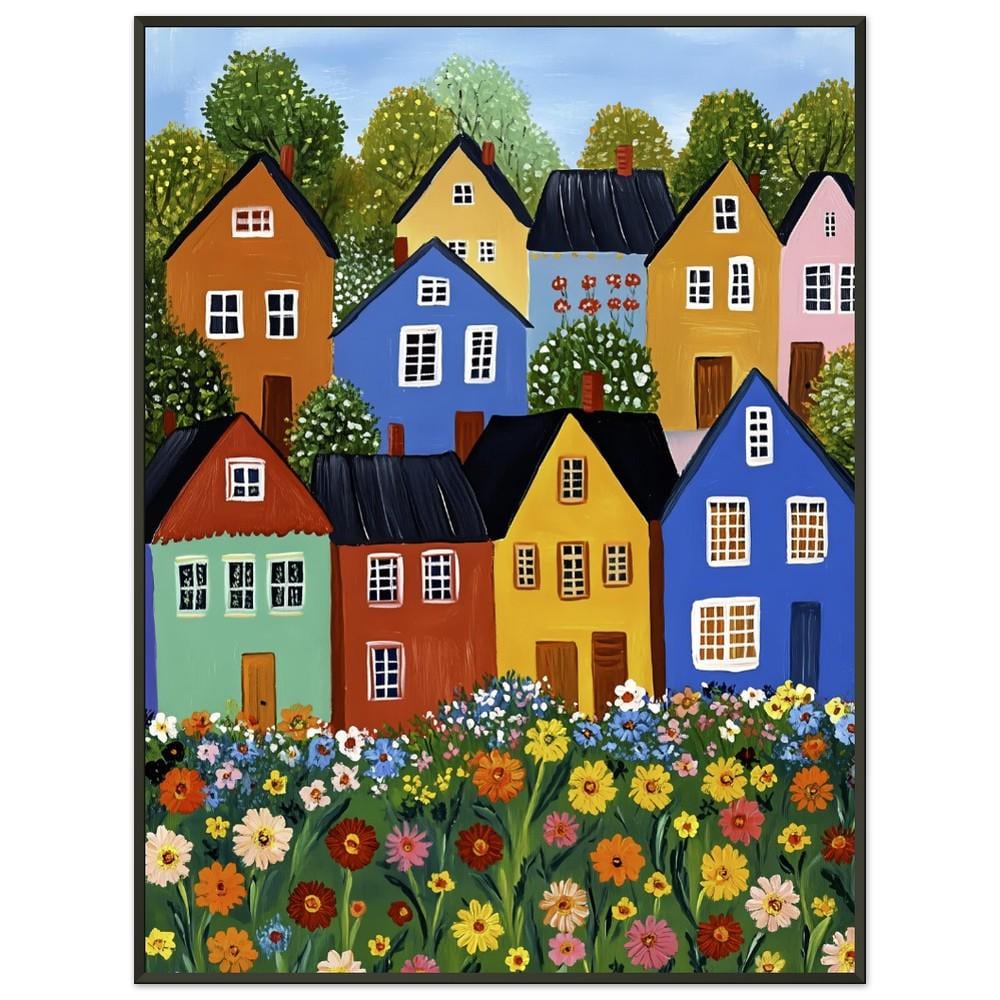 Whimsical Houses Framed Poster: Naive Art Floral Home Decor - Etsy