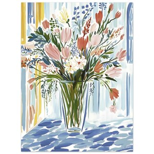 Pintura floral en tonos pastel suaves en jarrón - Impresión artística veraniega en papel mate premium.