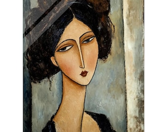 Elegant Modigliani-Inspired Acrylic Print - Vintage Woman Art with Brown, Black & Red Hair