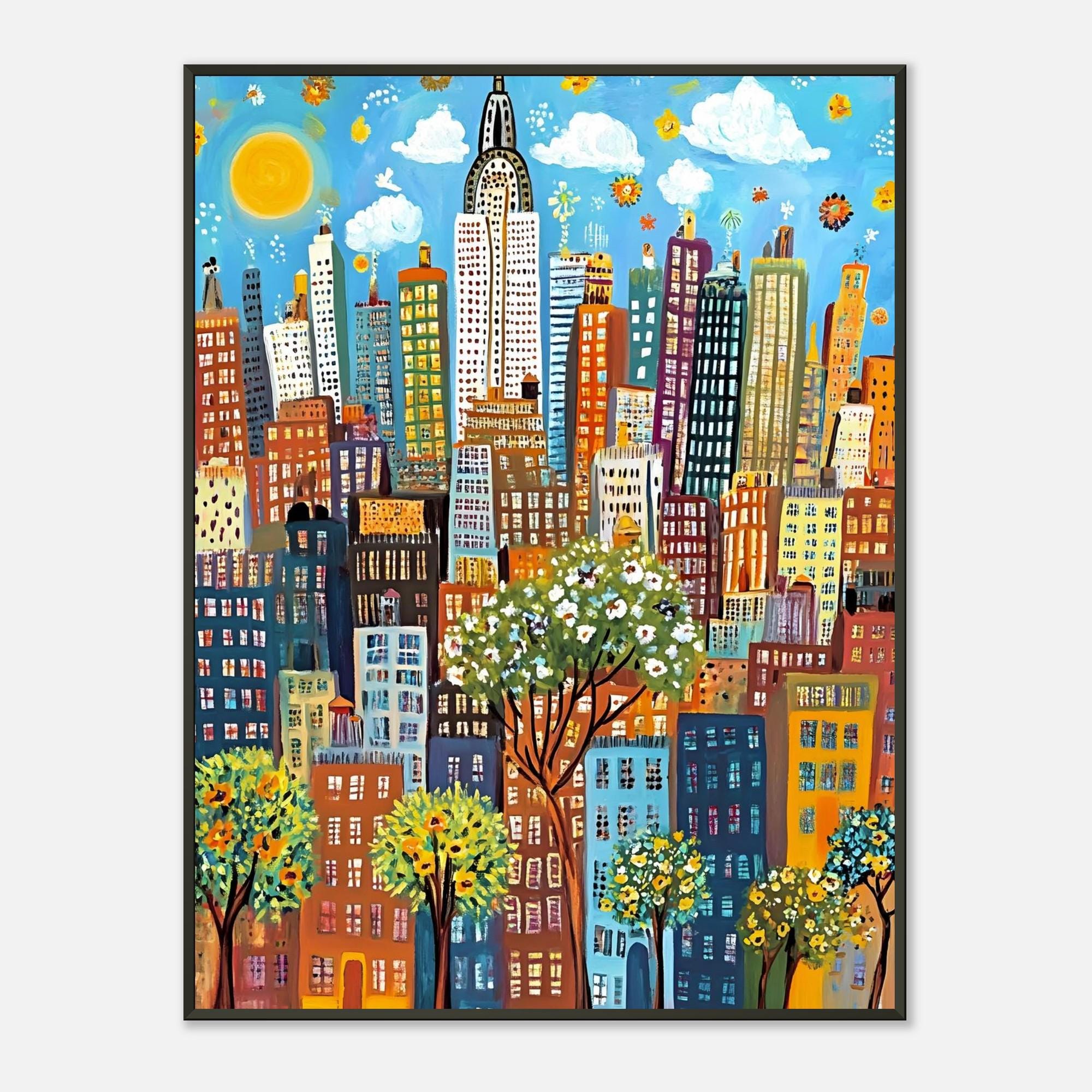 Whimsical NYC Cityscape Art, Colorful New York Skyline Print