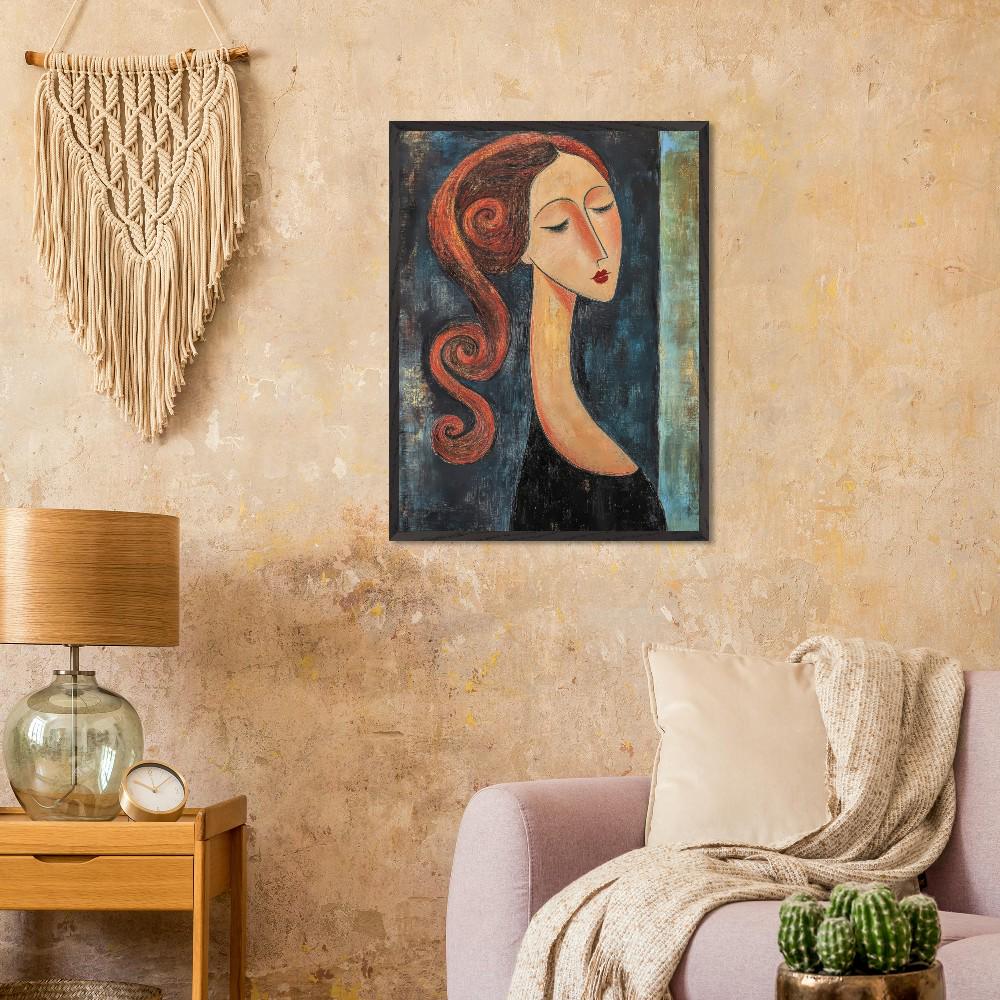 モディリアーニ風の女性肖像画：抽象画、木製額入りポスター - Etsy 日本