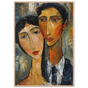 Modigliani Romeo and Juliet Poster: Abstract Love Painting, Wooden Frame