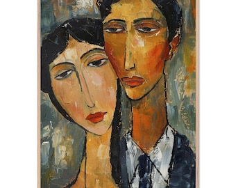 Póster de Romeo y Julieta de Modigliani: Pintura abstracta de amor, marco de madera.