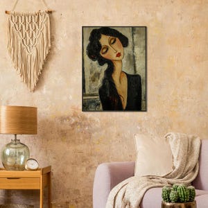 Póster enmarcado inspirado en Modigliani de una mujer vestida de negro - Impresión artística vintage imagen 6