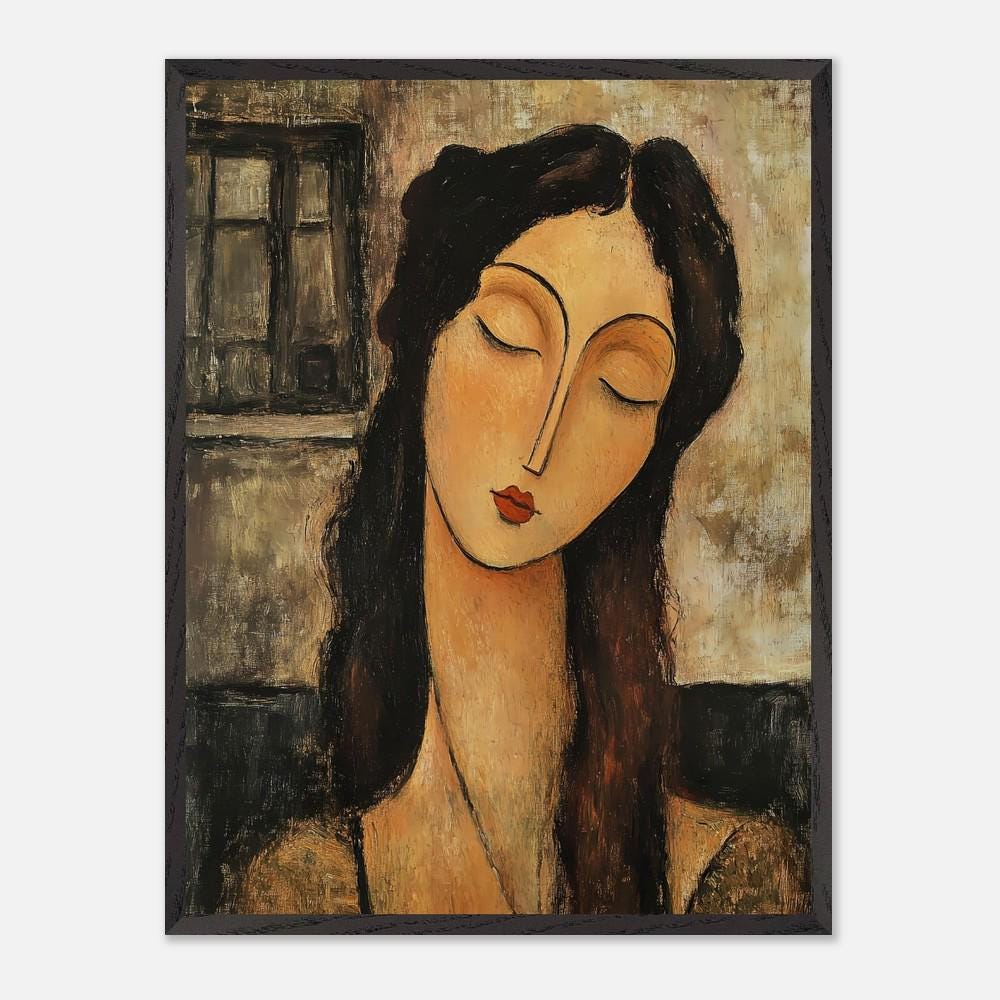 モディリアーニ風の女性の肖像画：ヴィンテージ額入りアートプリント