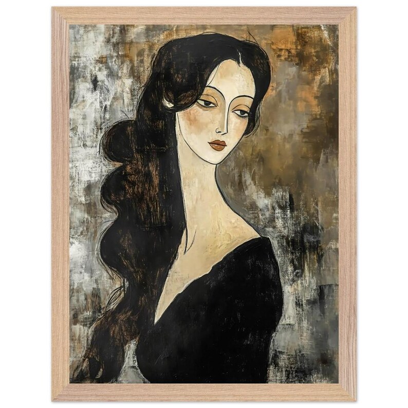 Modigliani-Inspired Portrait of a Dark-Haired Woman | Framed Premium Wooden Framed Poster With Museum-Quality Matte Paper image 2