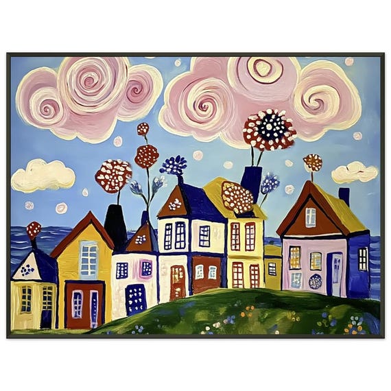 Whimsical House Art Print - Colorful Framed Poster With Sea