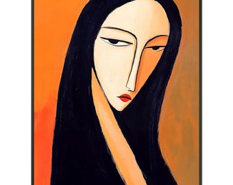 Timeless Gaze – Modigliani Inspired Abstract Portrait Classic