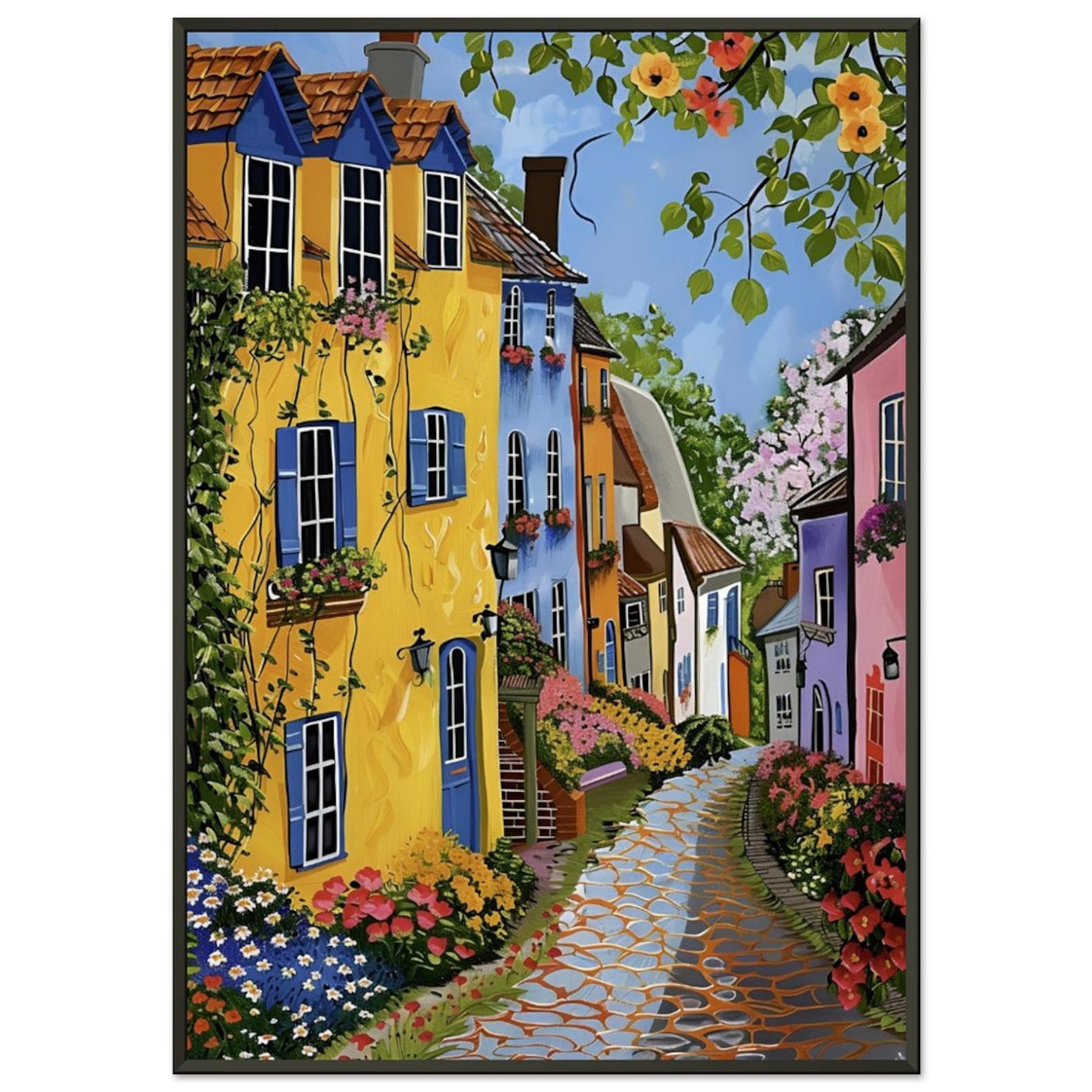 Photo inspiration: Terraced Steel Frame Houses Reference: Vibrant English Terraced Houses Colorful Landscape Painting Classic