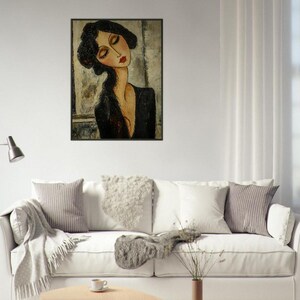 Póster enmarcado inspirado en Modigliani de una mujer vestida de negro - Impresión artística vintage imagen 9