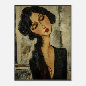 Póster enmarcado inspirado en Modigliani de una mujer vestida de negro - Impresión artística vintage imagen 10