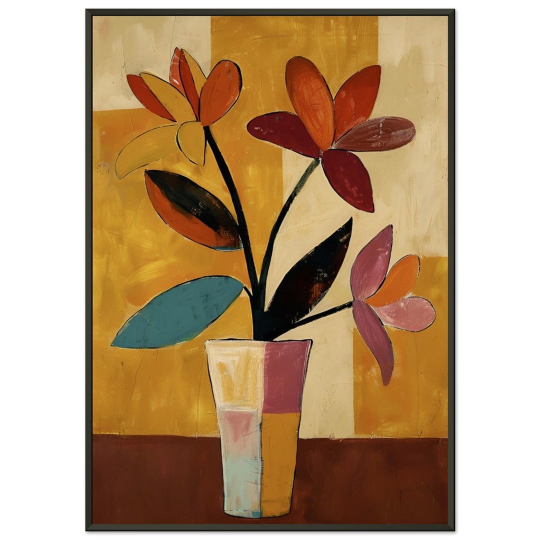 Modern Retro Painting of Vase With Flowers Classic Matte Paper Metal ...