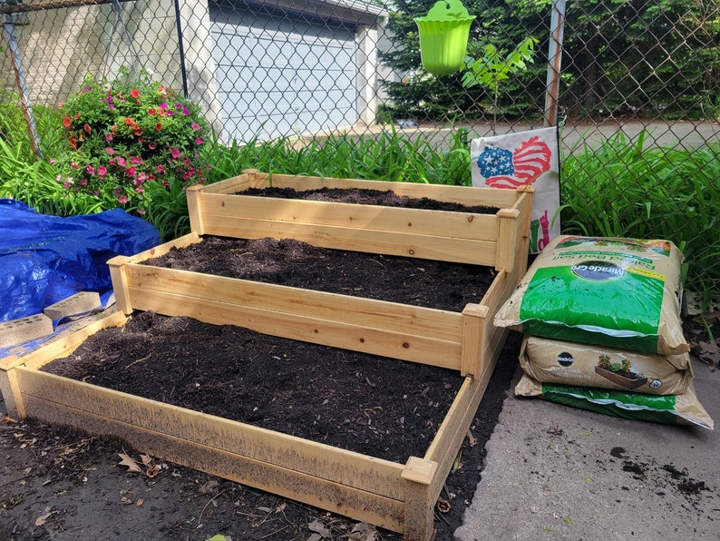 3tier Raised Fir Wood Garden Bed Planter Etsy