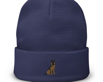 Gorro de pastor alemán, gorro de punto bordado con puño, regalo para mamás perrunas, regalo para amantes del pastor alemán