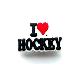 I love hockey Shoe Charms - hockey style  Shoe Charms - sporty Shoe Charms - pvc shoe decorations - ball games - team sport charms