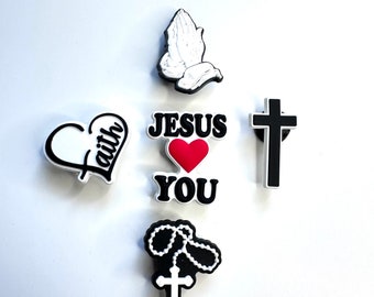 Christian Shoe Charms: Jesus Loves You, Prayer Hands, Rosary Beads