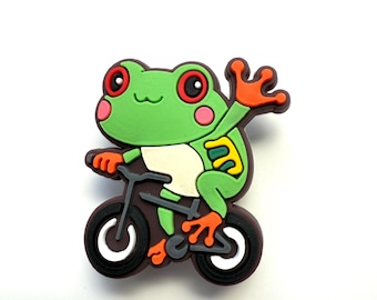 Grenouille d'arbre sur le vélo, breloques chaussures grenouille : amphibiens, sabots, accessoires, cycliste, cadeau amusant, unisexe, sportif, kawaii, ondulation, vélo, sports d'équipe